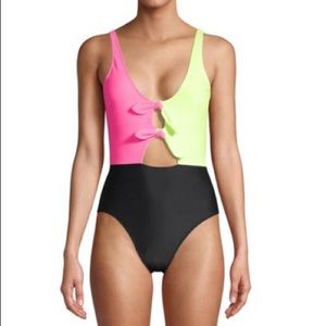 NWT Neon Pink and Yellow One Piece Bathing Suit